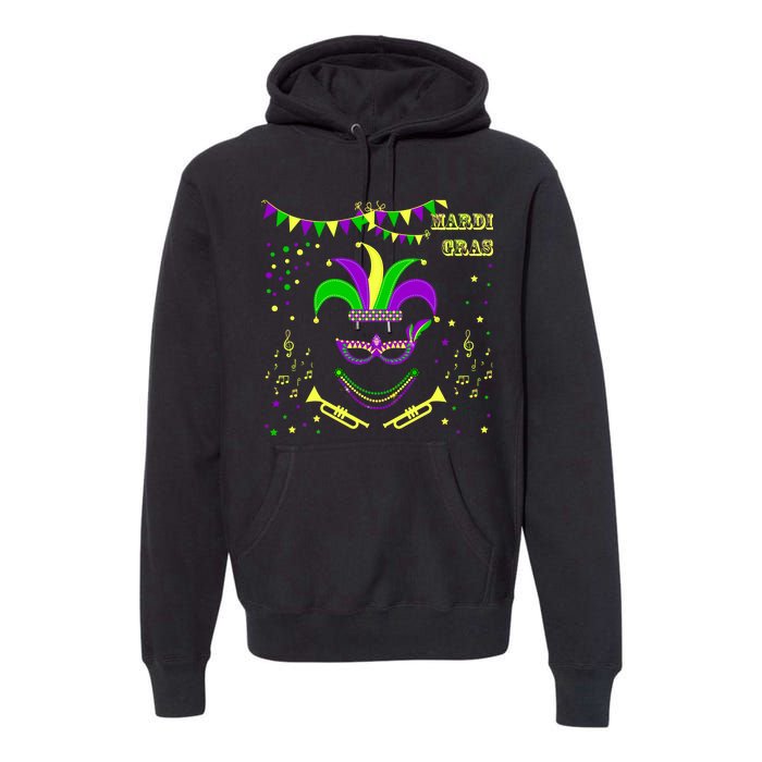 Mardi Gras Emoji Smiley Beads Mask New Orleans Premium Hoodie