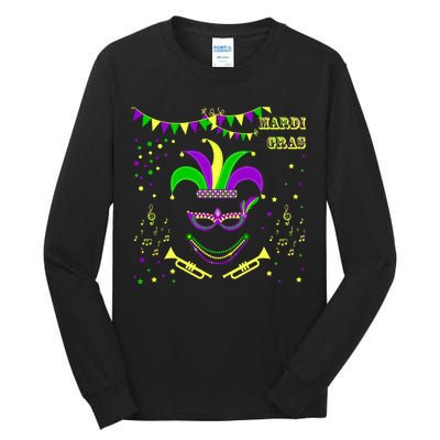 Mardi Gras Emoji Smiley Beads Mask New Orleans Tall Long Sleeve T-Shirt