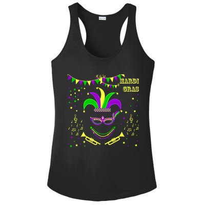 Mardi Gras Emoji Smiley Beads Mask New Orleans Ladies PosiCharge Competitor Racerback Tank