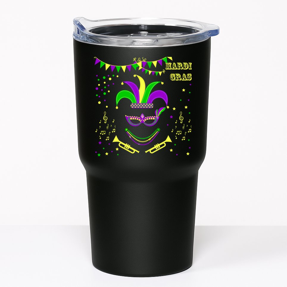 Mardi Gras Emoji Smiley Beads Mask New Orleans Tumbler