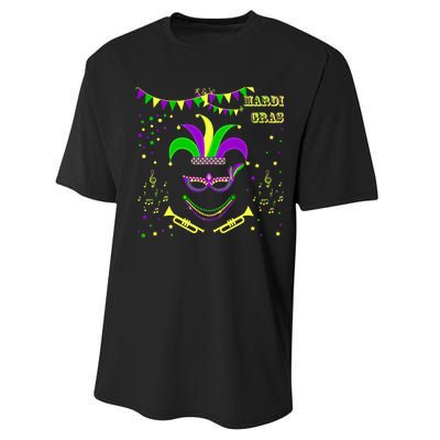 Mardi Gras Emoji Smiley Beads Mask New Orleans Performance Sprint T-Shirt