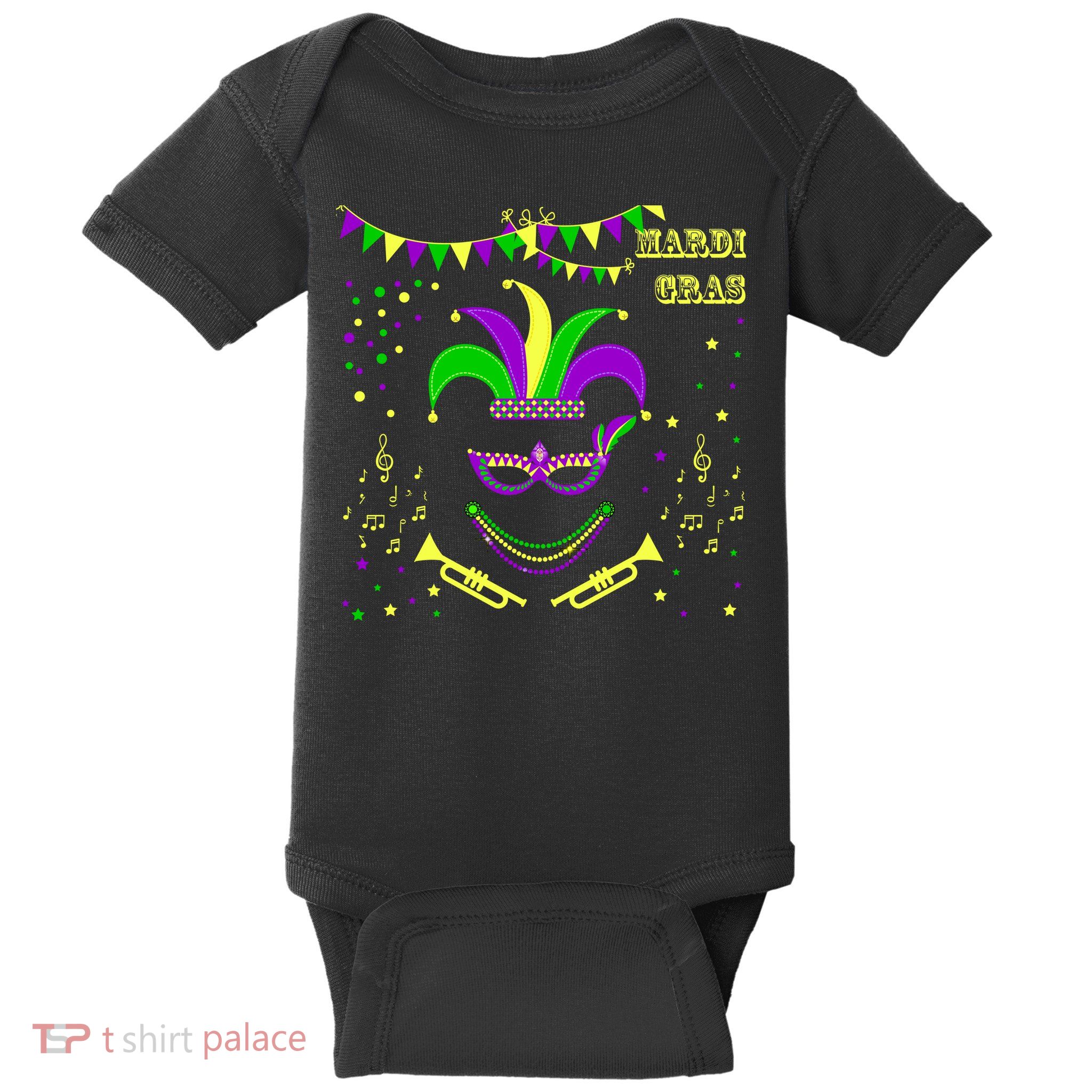 Mardi Gras Emoji Smiley Beads Mask New Orleans Baby Bodysuit