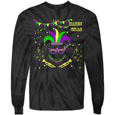 Mardi Gras Emoji Smiley Beads Mask New Orleans Tie-Dye Long Sleeve Shirt