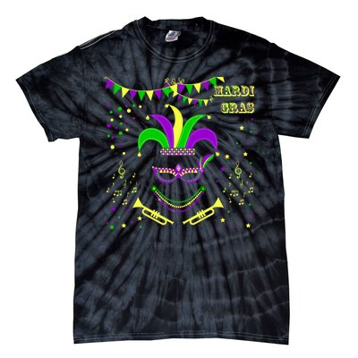 Mardi Gras Emoji Smiley Beads Mask New Orleans Tie-Dye T-Shirt