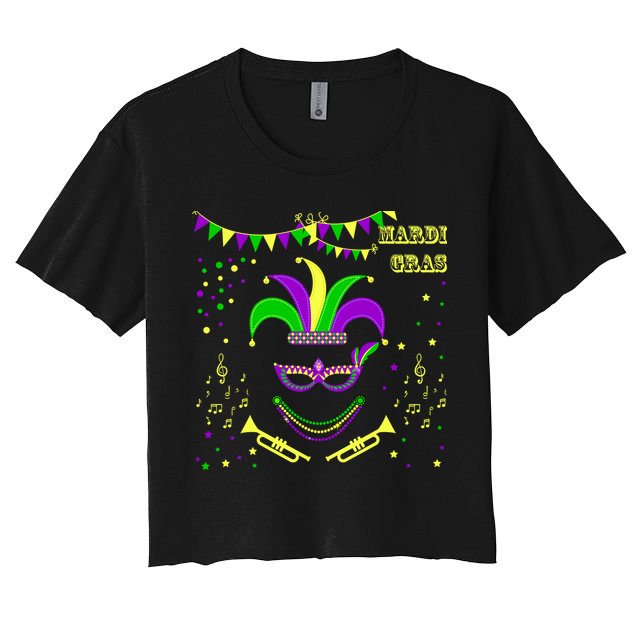 Mardi Gras Emoji Smiley Beads Mask New Orleans Crop Top