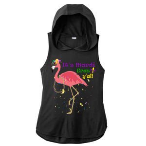 Mardi Gras Flamingo Ladies PosiCharge Tri-Blend Wicking Draft Hoodie Tank