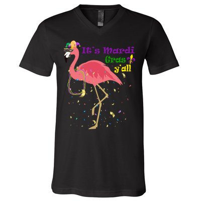 Mardi Gras Flamingo V-Neck T-Shirt