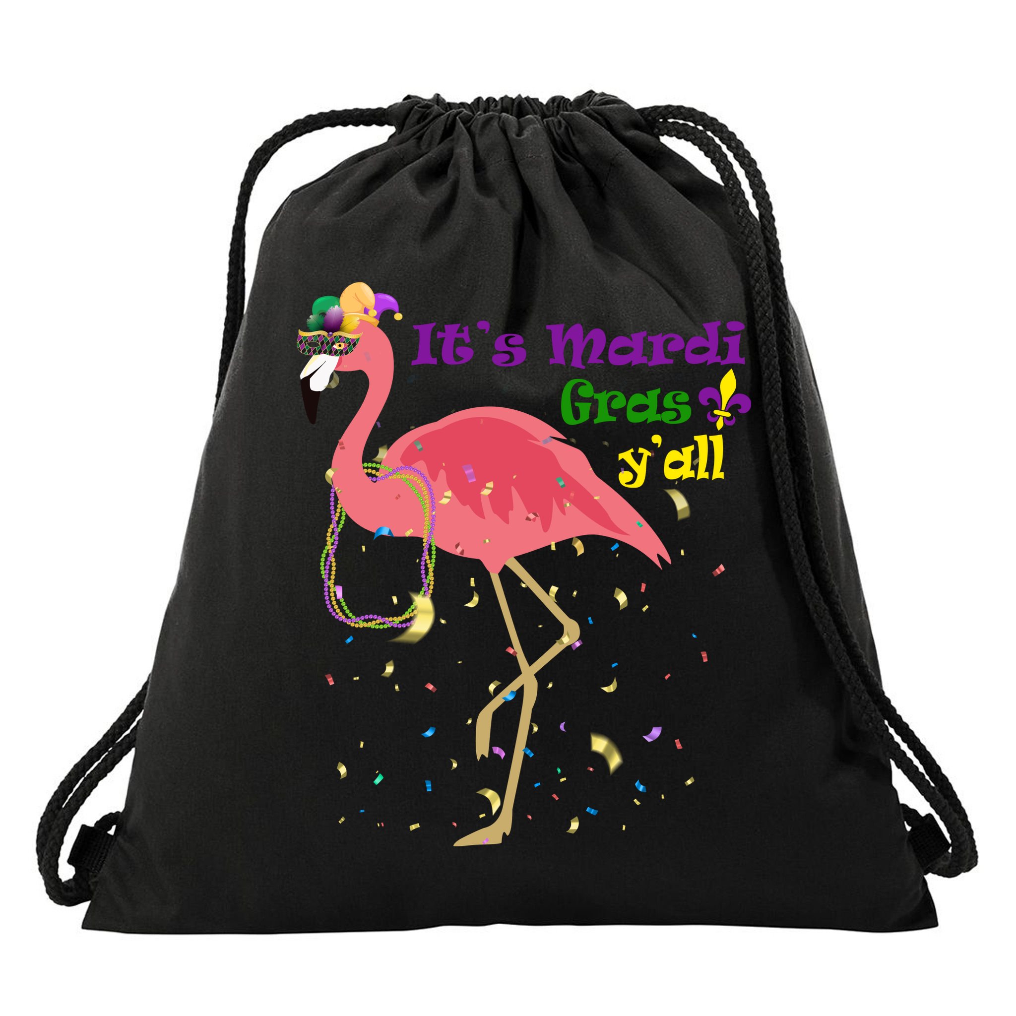 Mardi Gras Flamingo Drawstring Bag