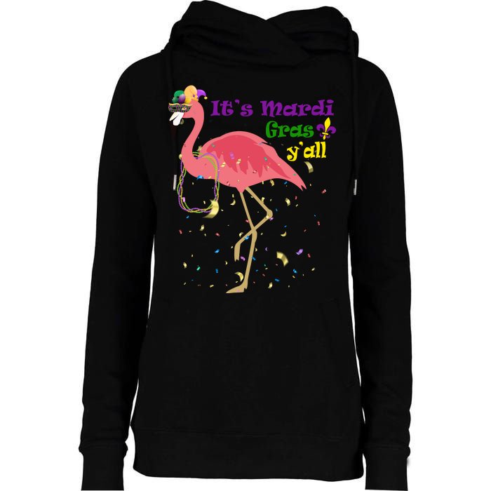 Mardi Gras Flamingo Womens Funnel Neck Pullover Hood