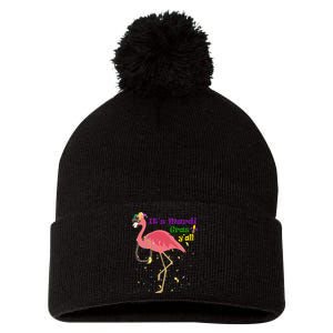 Mardi Gras Flamingo Pom Pom 12in Knit Beanie