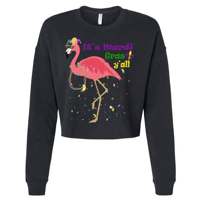 Mardi Gras Flamingo Cropped Pullover Crew