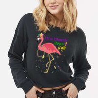 Mardi Gras Flamingo Cropped Pullover Crew