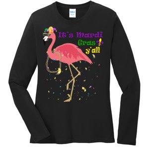 Mardi Gras Flamingo Ladies Long Sleeve Shirt