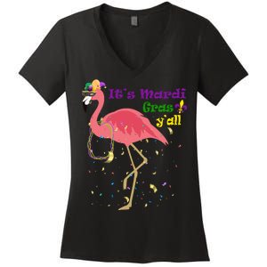 Mardi Gras Flamingo Women's V-Neck T-Shirt