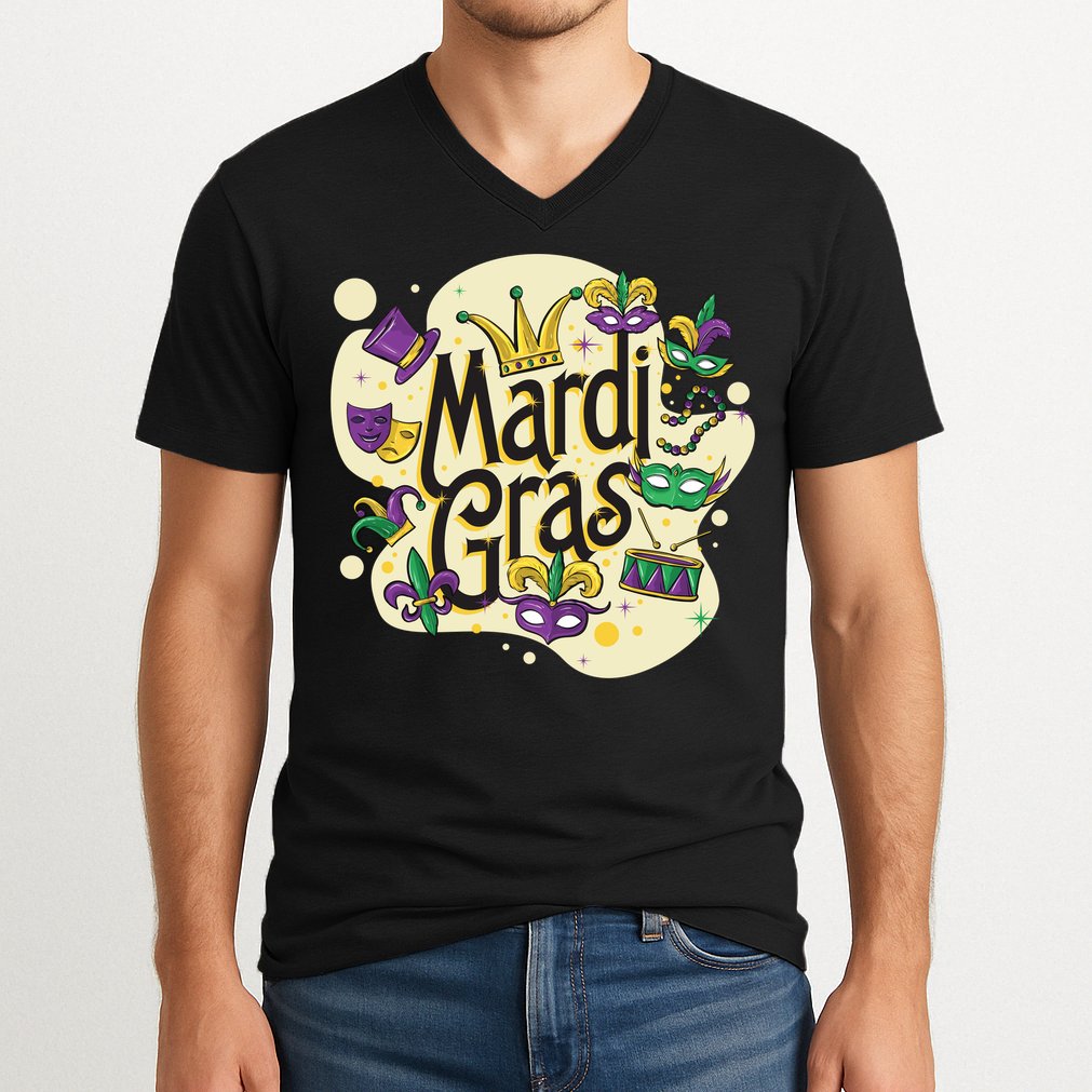 Mardi Gras Flashy Party  V-Neck T-Shirt