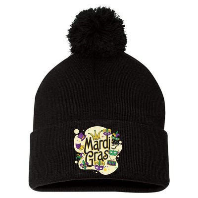 Mardi Gras Flashy Party  Pom Pom 12in Knit Beanie