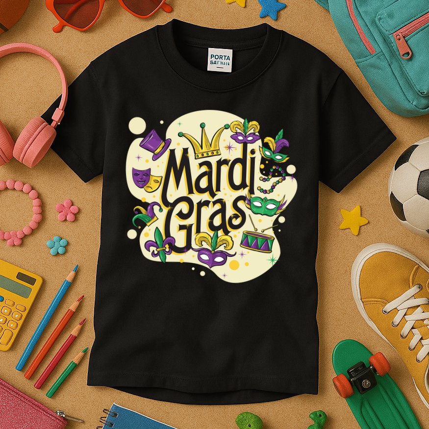 Mardi Gras Flashy Party  Kids T-Shirt