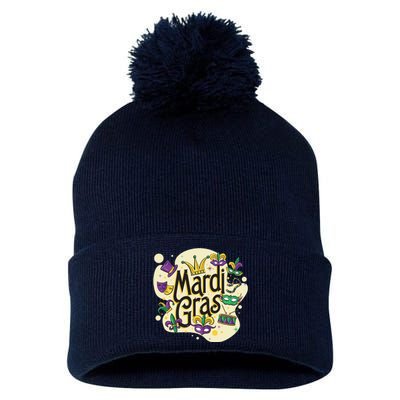 Mardi Gras Flashy Party  Pom Pom 12in Knit Beanie