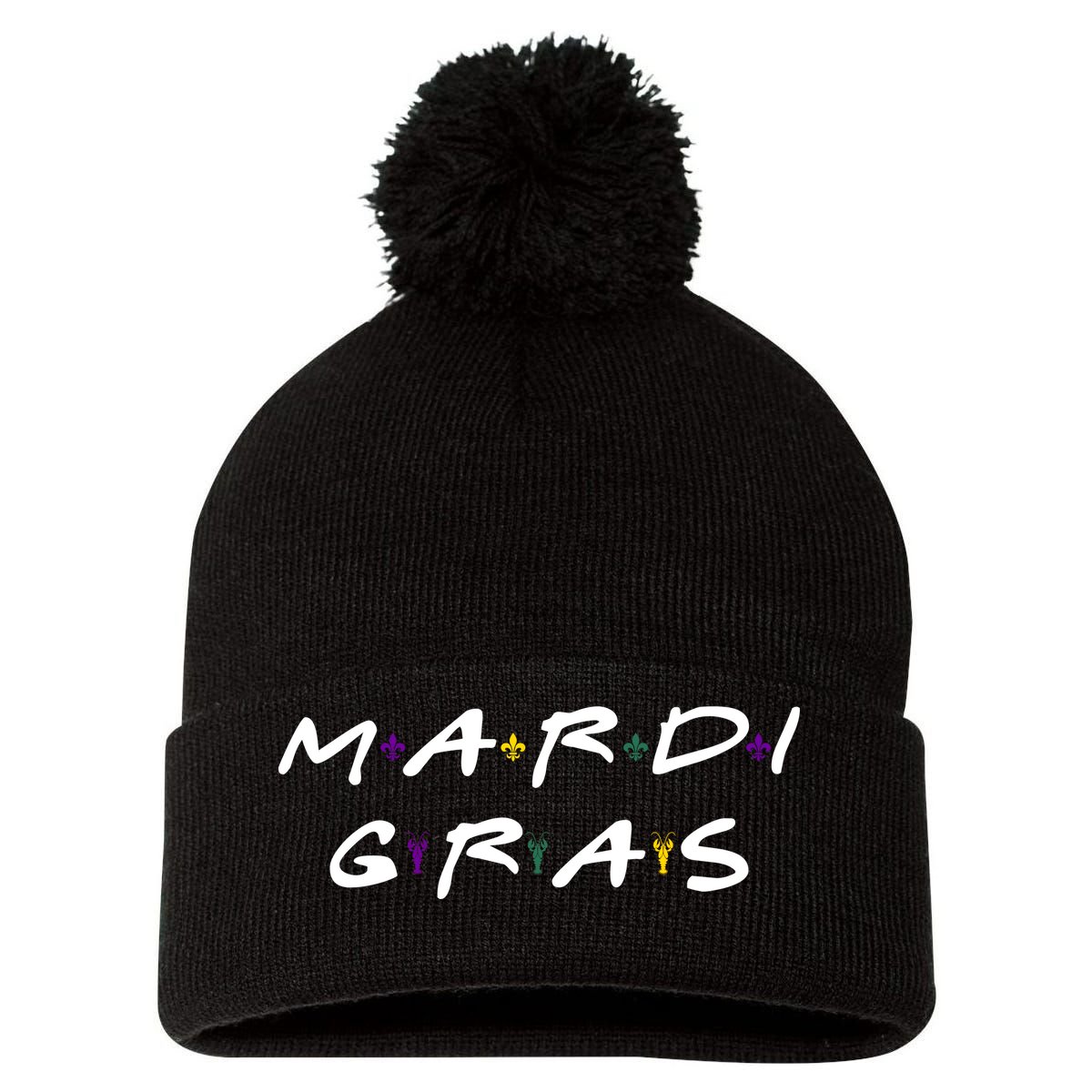 Mardi Gras Friends Pom Pom 12in Knit Beanie