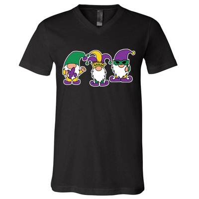 Mardi Gras Gnomes Party V-Neck T-Shirt
