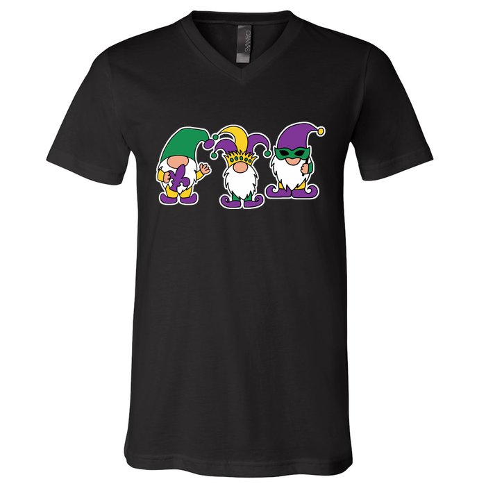 Mardi Gras Gnomes Party V-Neck T-Shirt