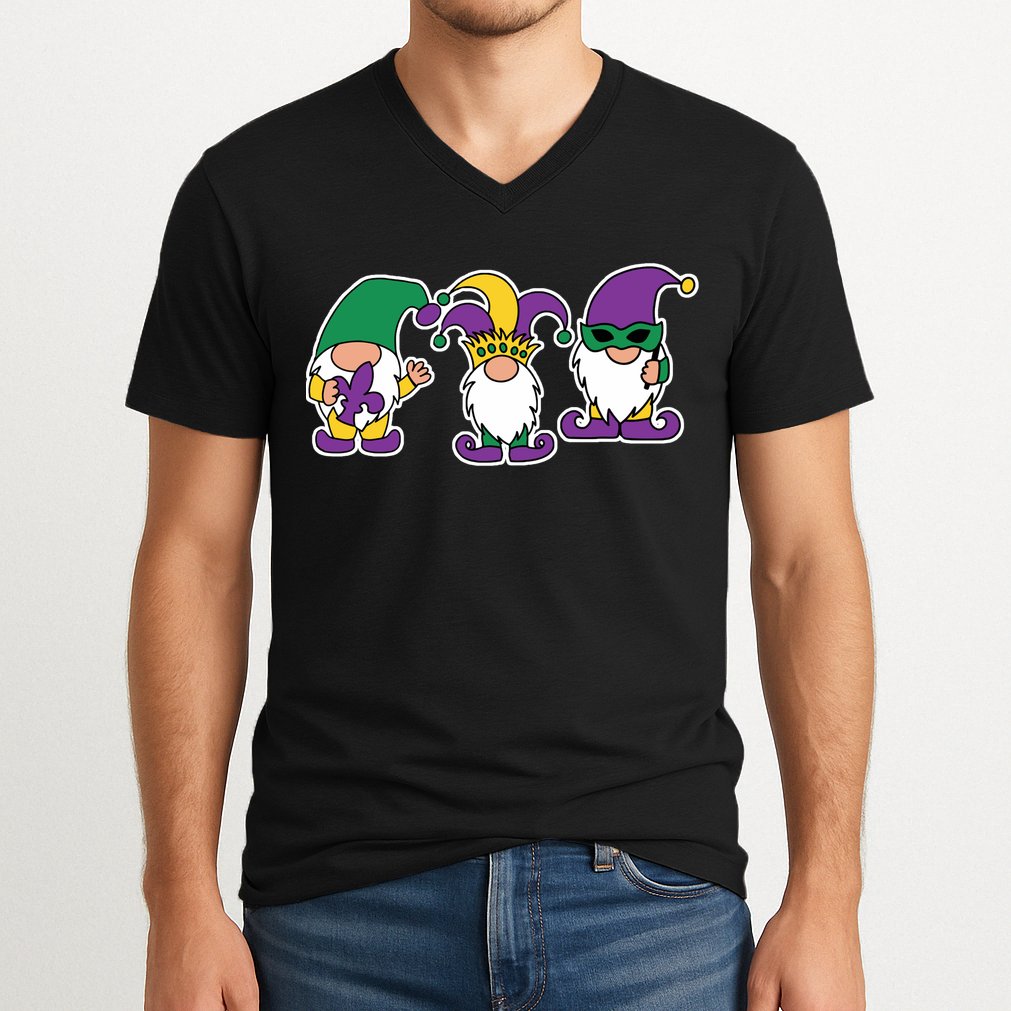 Mardi Gras Gnomes Party V-Neck T-Shirt