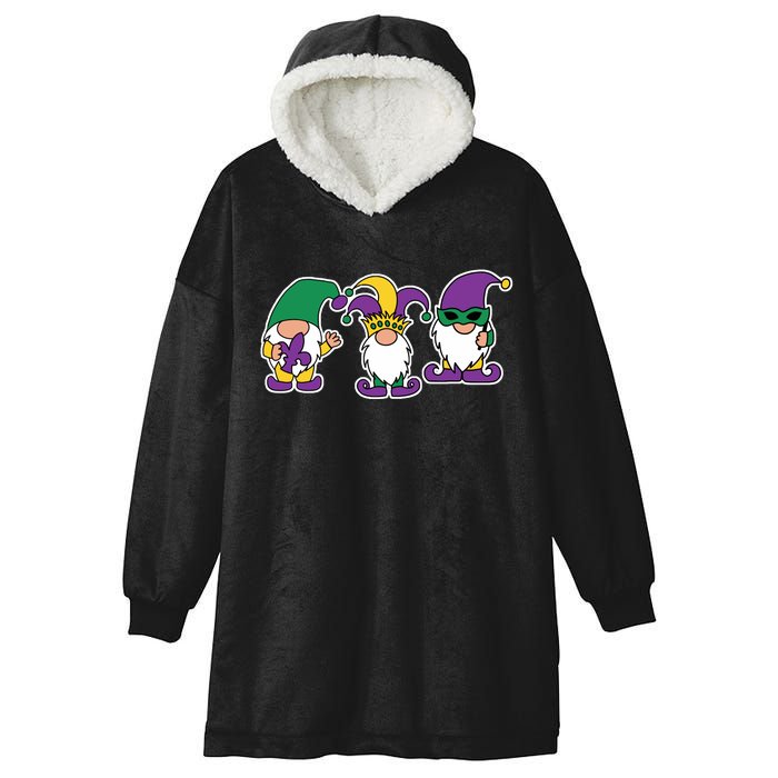 Mardi Gras Gnomes Party Hooded Wearable Blanket