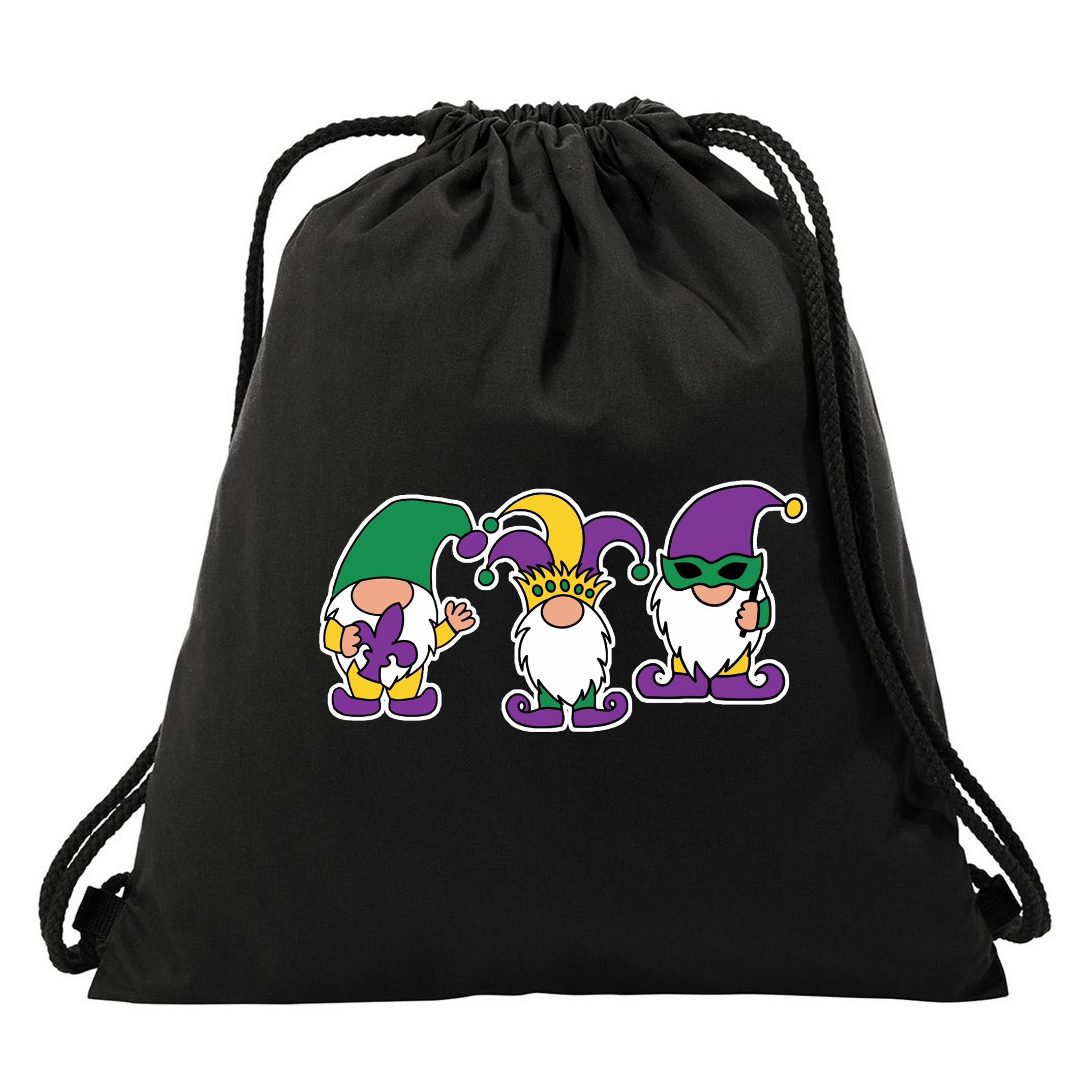 Mardi Gras Gnomes Party Drawstring Bag