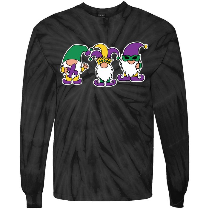 Mardi Gras Gnomes Party Tie-Dye Long Sleeve Shirt