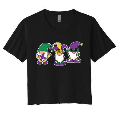 Mardi Gras Gnomes Party Women's Crop Top Tee