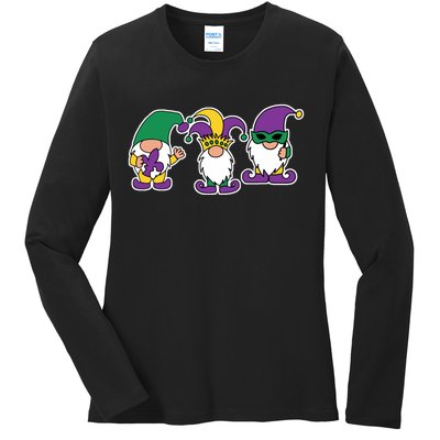 Mardi Gras Gnomes Party Ladies Long Sleeve Shirt