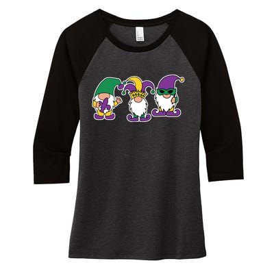 Mardi Gras Gnomes Party Women's Tri-Blend 3/4-Sleeve Raglan Shirt