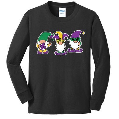 Mardi Gras Gnomes Party Kids Long Sleeve Shirt