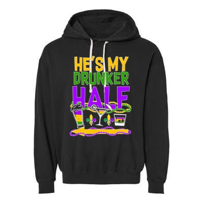 Mardi Gras He's My Drunker Half Garment-Dyed Fleece Hoodie