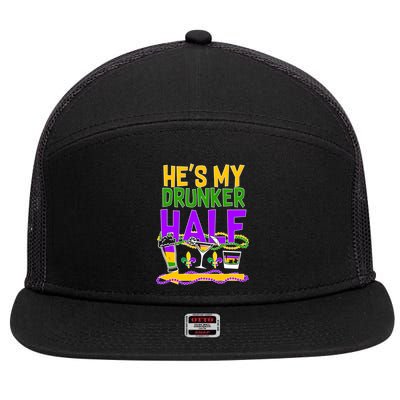 Mardi Gras He's My Drunker Half 7 Panel Mesh Trucker Snapback Hat