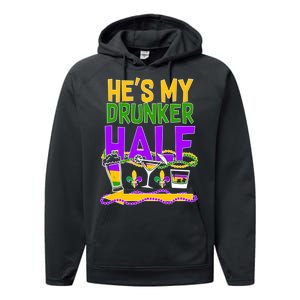 Mardi Gras He's My Drunker Half Performance Fleece Hoodie