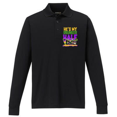 Mardi Gras He's My Drunker Half Performance Long Sleeve Polo