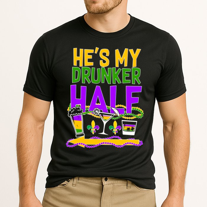 Mardi Gras He's My Drunker Half Cooling Performance Crew T-Shirt