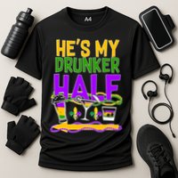Mardi Gras He's My Drunker Half Cooling Performance Crew T-Shirt