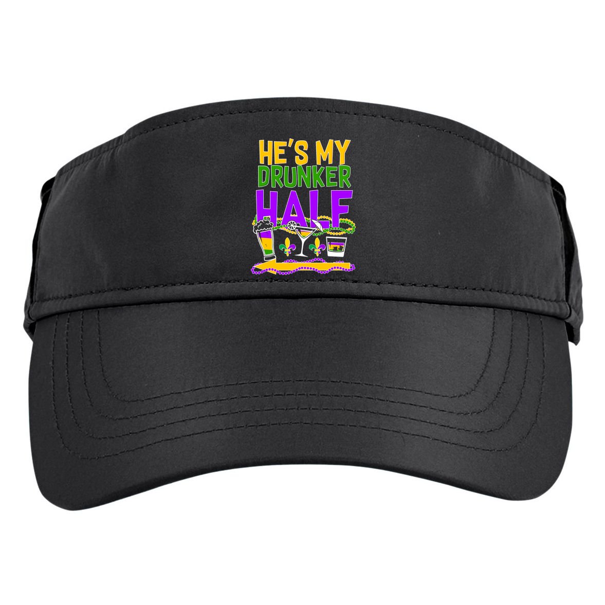 Mardi Gras He's My Drunker Half Adult Drive Performance Visor