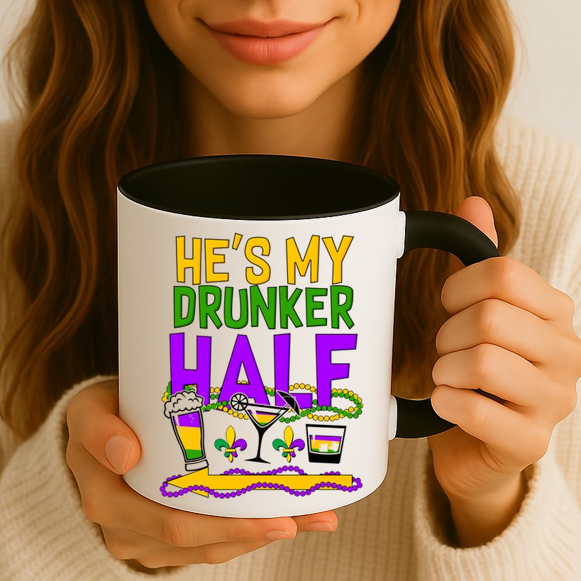 Mardi Gras He's My Drunker Half Mug