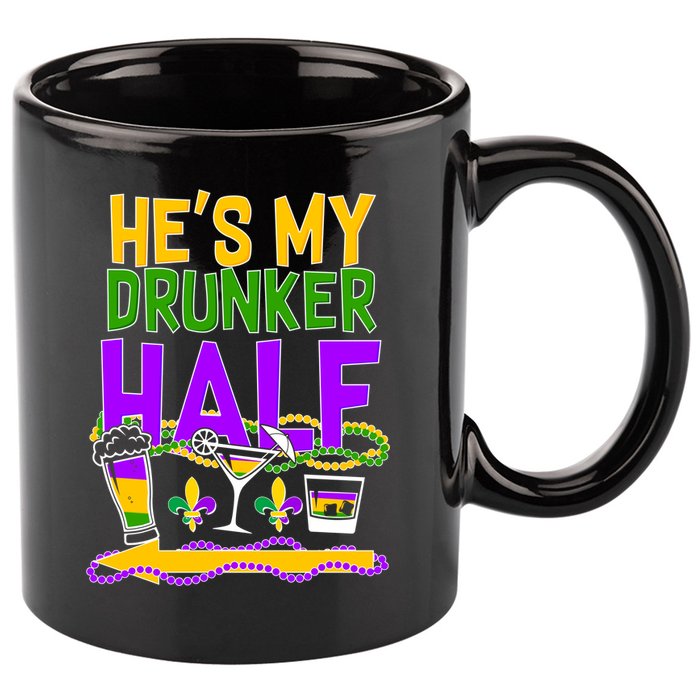 Mardi Gras He's My Drunker Half 11oz C Handle Ceramic Mug