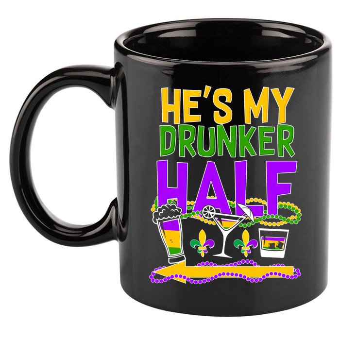 Mardi Gras He's My Drunker Half 11oz C Handle Ceramic Mug