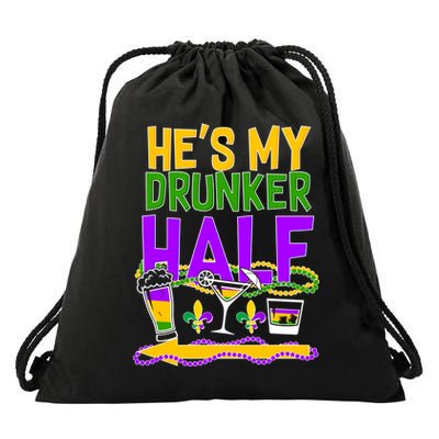 Mardi Gras He's My Drunker Half Drawstring Bag