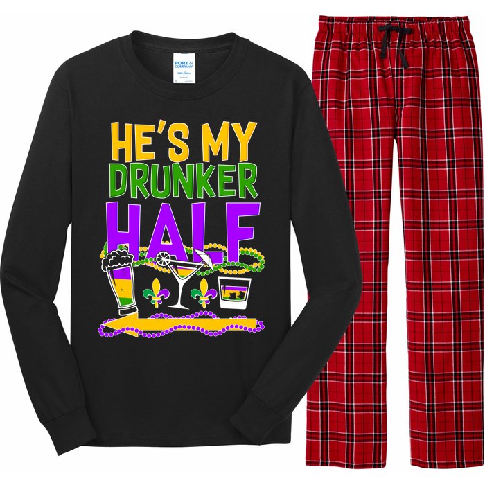 Mardi Gras He's My Drunker Half Long Sleeve Pajama Set