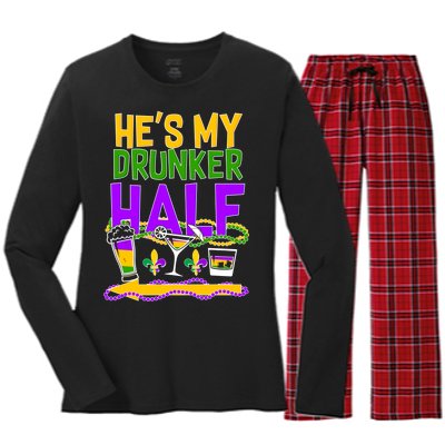 Mardi Gras He's My Drunker Half Women's Long Sleeve Flannel Pajama Set 