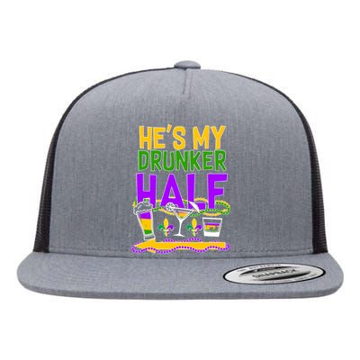 Mardi Gras He's My Drunker Half Flat Bill Trucker Hat