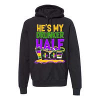 Mardi Gras He's My Drunker Half Premium Hoodie