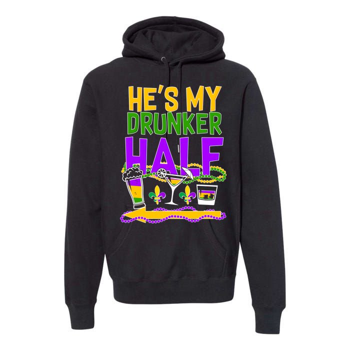 Mardi Gras He's My Drunker Half Premium Hoodie