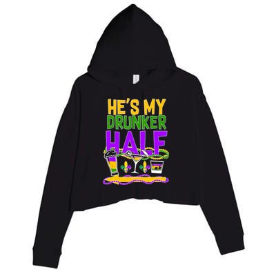 Mardi Gras He's My Drunker Half Crop Fleece Hoodie